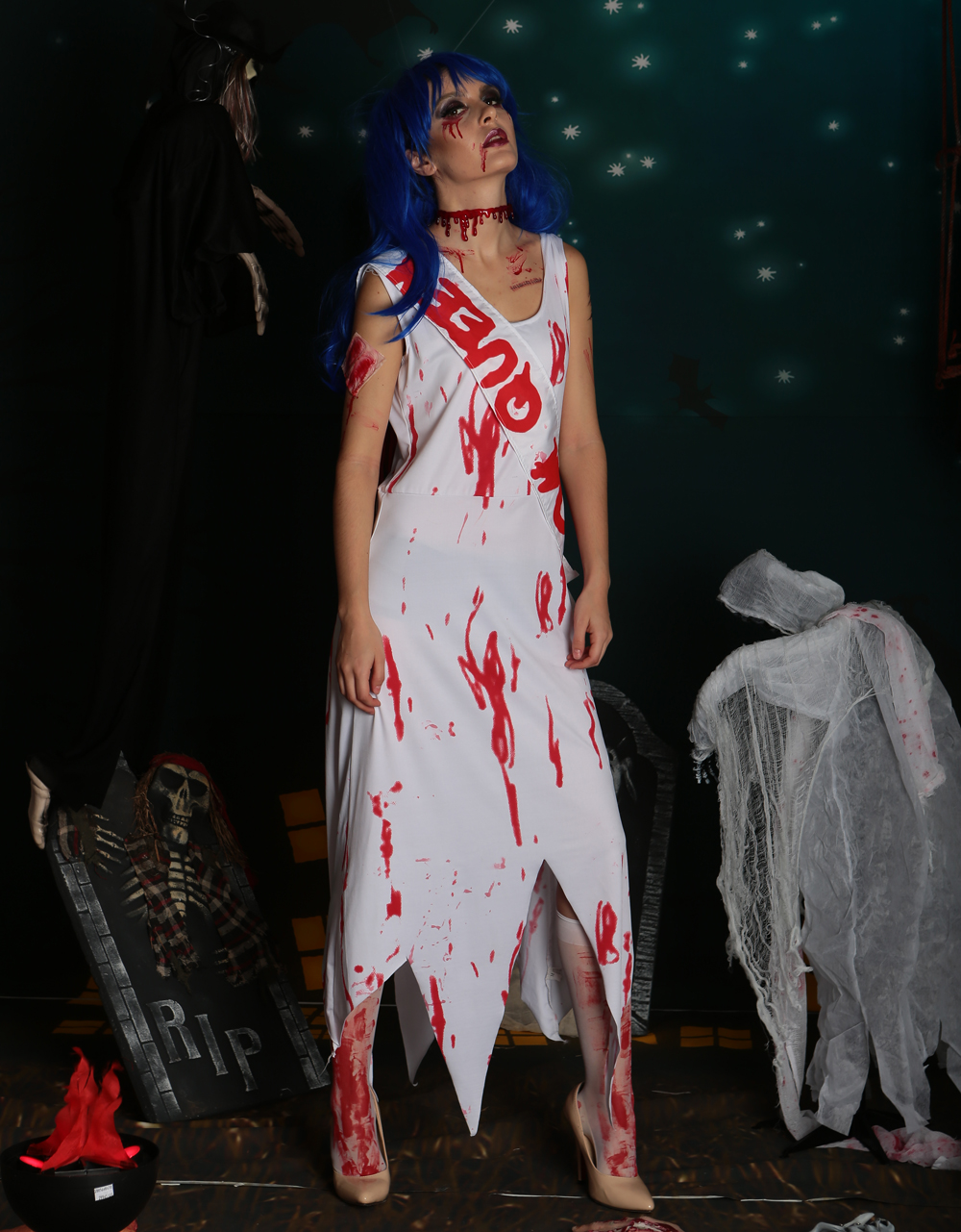 F1709 zombie Queen of Miss World costume,it comes with dress,shoulder belt